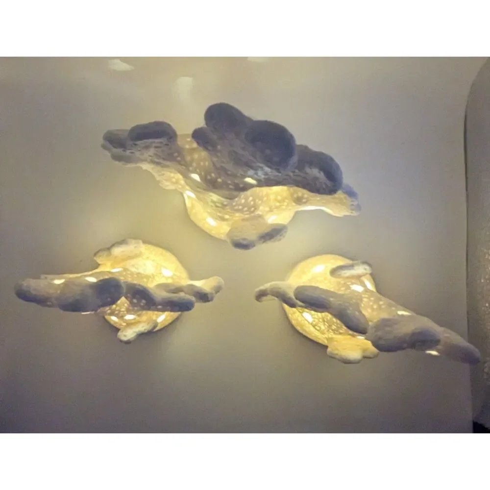 Valerie Parr Hill 3pc Illuminated Porcelain Coral Set White Coastal Decor NOB